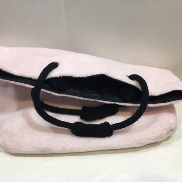 Mary Kay Soft Pink Fuzzy Tote Black Rope Handles16x13" - Picture 3 of 6